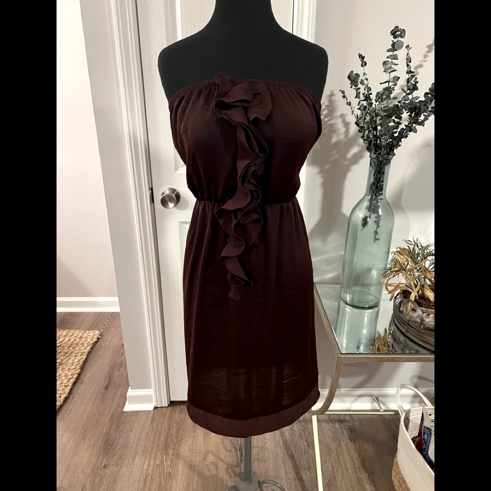 Banana republic maroon strapless ruffle dress size XL